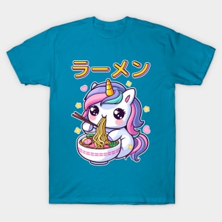 Kawaii Unicorn Eating Ramen Noodles Japanese Food Lover T-Shirt